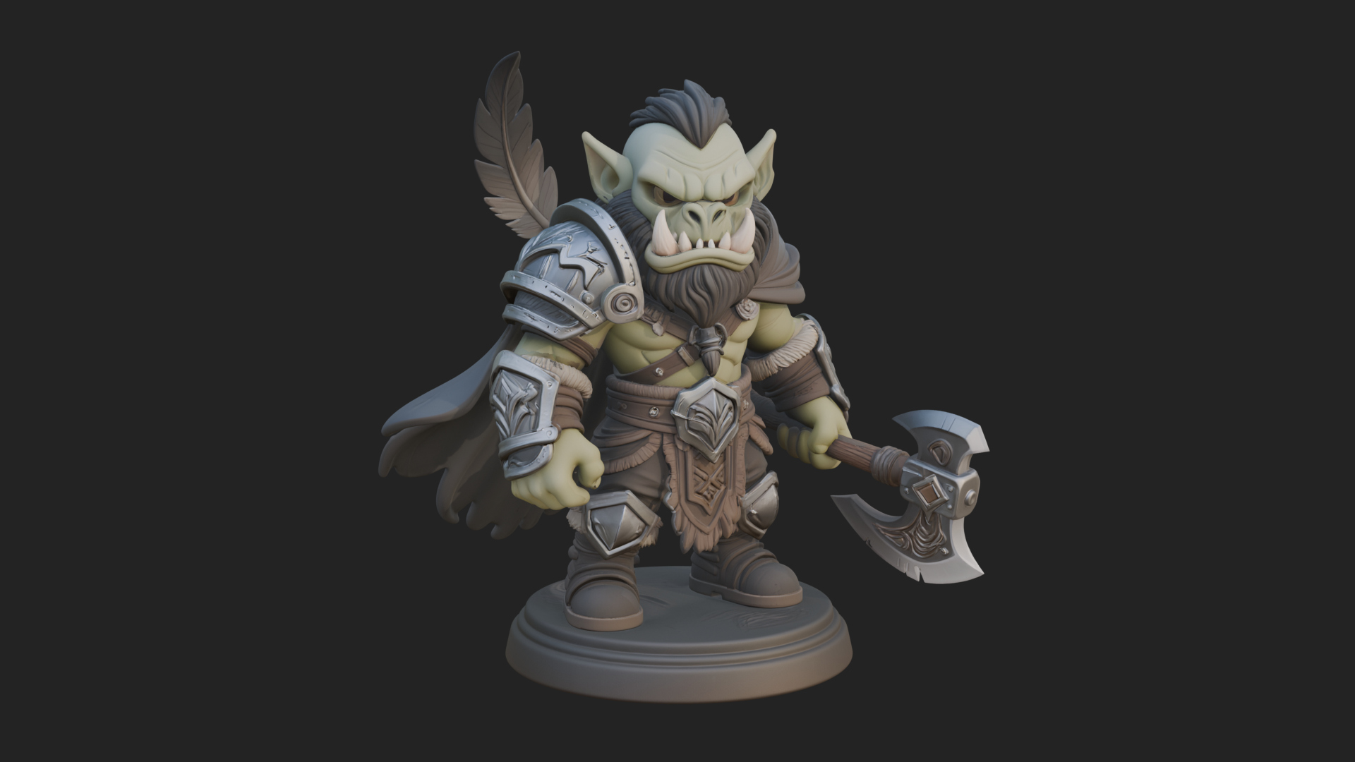 Chibi Orc with War Axe Statue Design 1 3D Print Model 3D Model