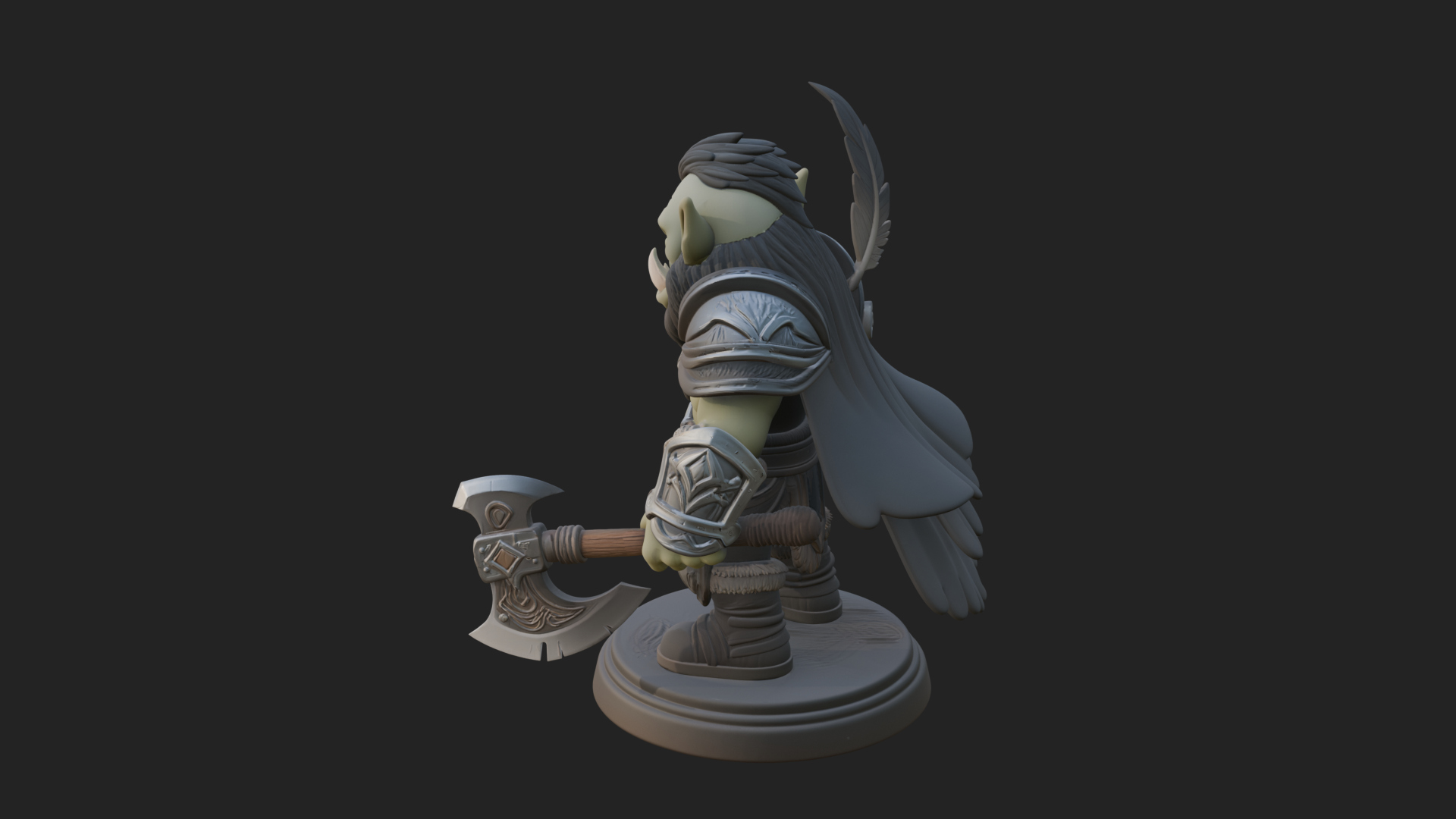 Chibi Orc with War Axe Statue Design 1 3D Print Model 3D Model