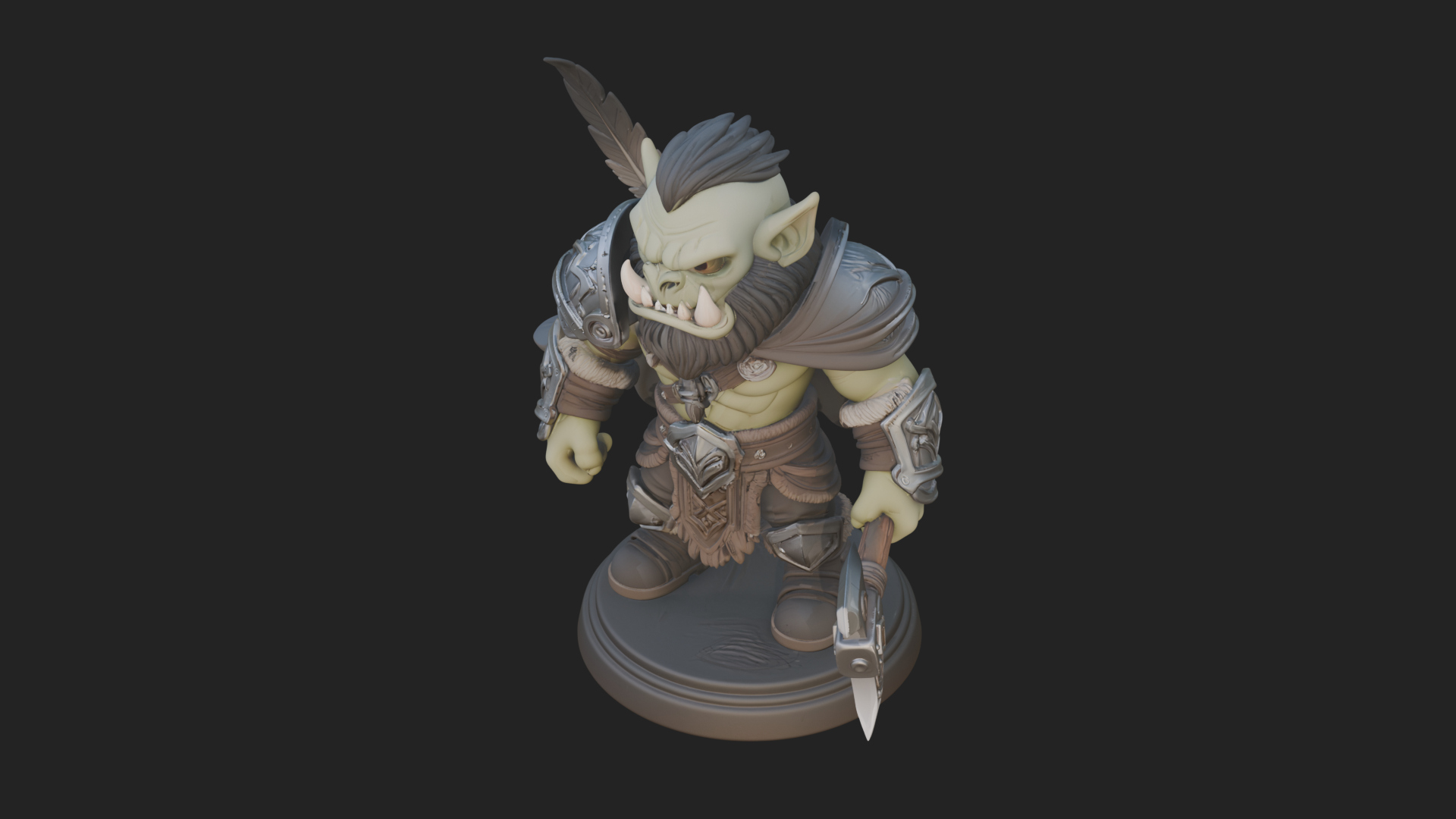Chibi Orc with War Axe Statue Design 1 3D Print Model 3D Model