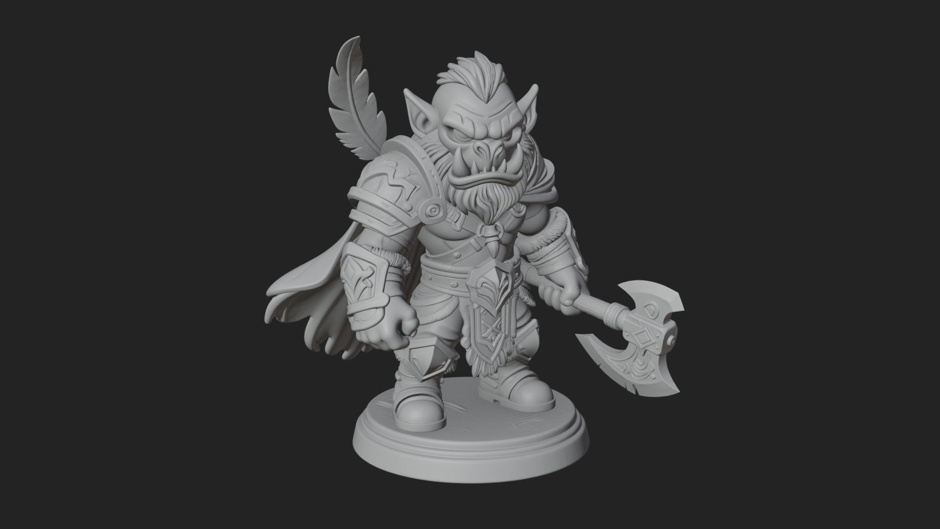 Chibi Orc with War Axe Statue Design 1 3D Print Model 3D Model