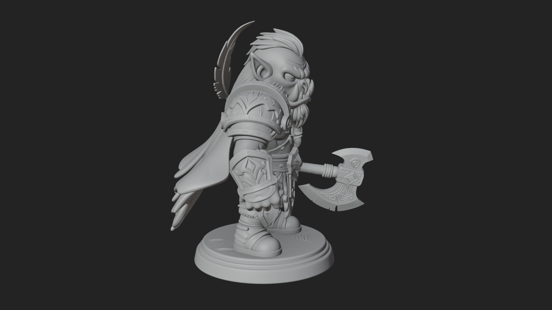 Chibi Orc with War Axe Statue Design 1 3D Print Model 3D Model