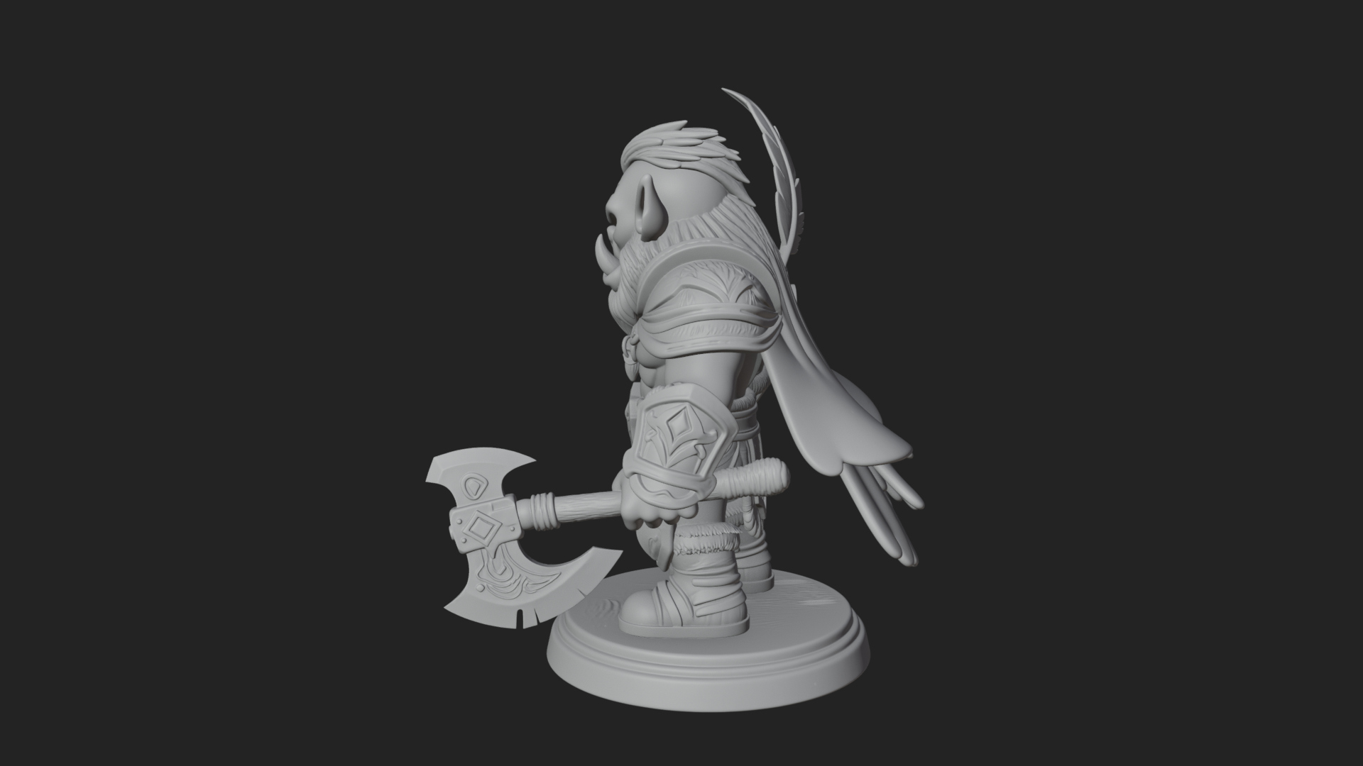 Chibi Orc with War Axe Statue Design 1 3D Print Model 3D Model