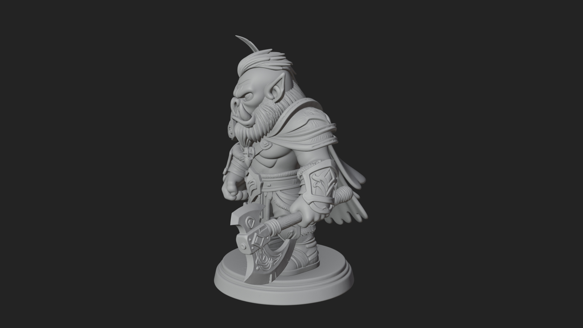 Chibi Orc with War Axe Statue Design 1 3D Print Model 3D Model