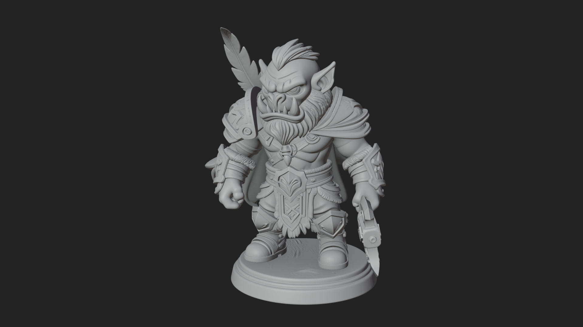 Chibi Orc with War Axe Statue Design 1 3D Print Model 3D Model