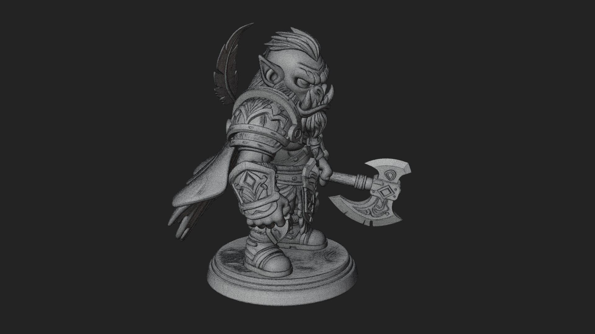 Chibi Orc with War Axe Statue Design 1 3D Print Model 3D Model