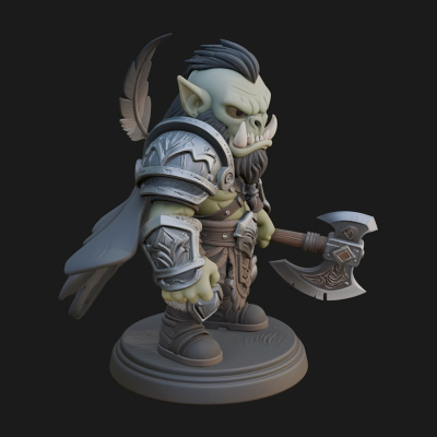 Chibi Orc with War Axe Statue Design 1 3D Print Model