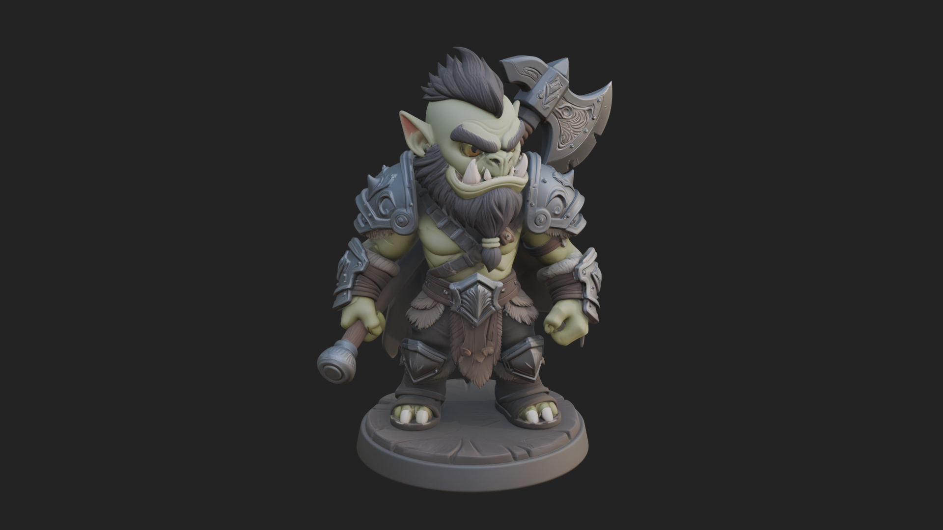 Chibi Orc with War Axe Statue Design 2 3D Print Model 3D Model