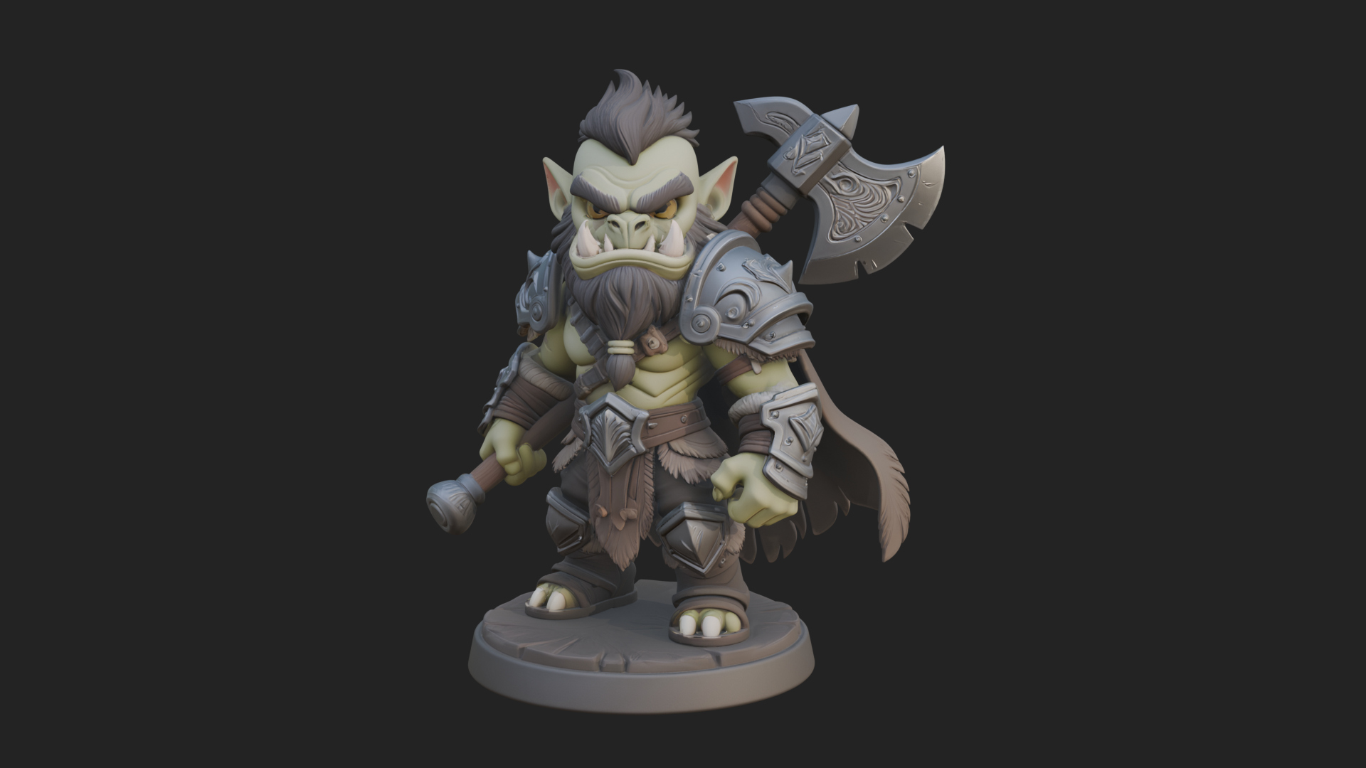 Chibi Orc with War Axe Statue Design 2 3D Print Model 3D Model