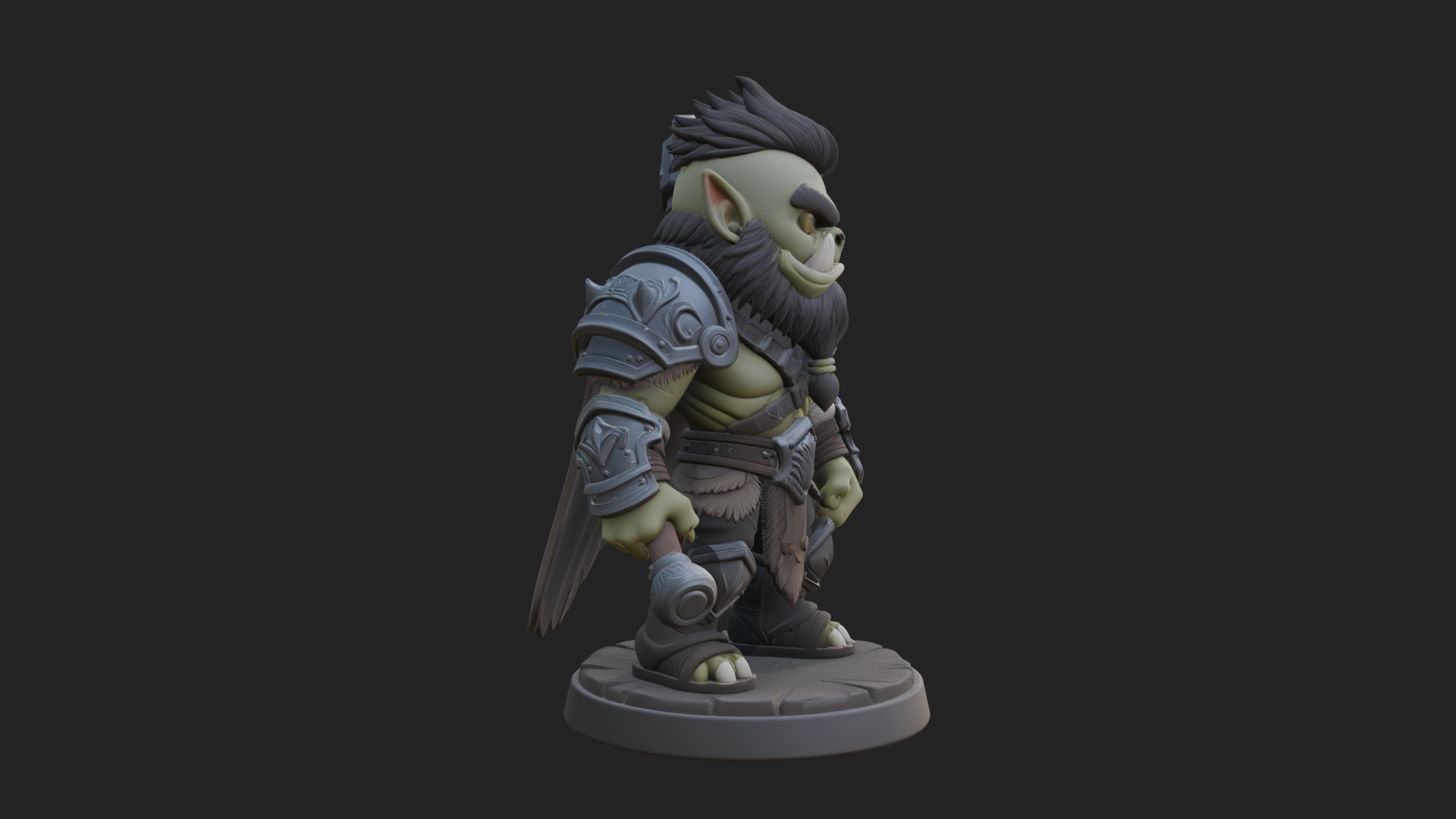 Chibi Orc with War Axe Statue Design 2 3D Print Model 3D Model