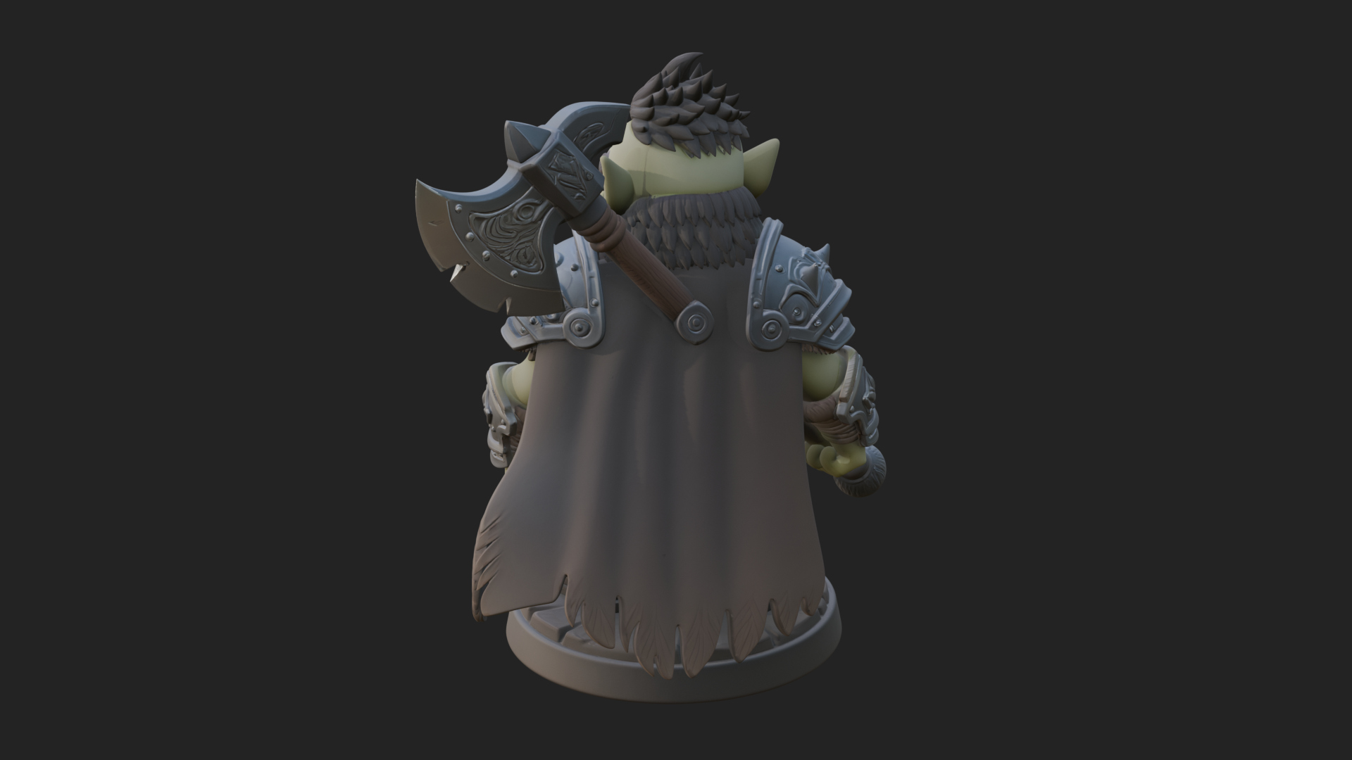 Chibi Orc with War Axe Statue Design 2 3D Print Model 3D Model