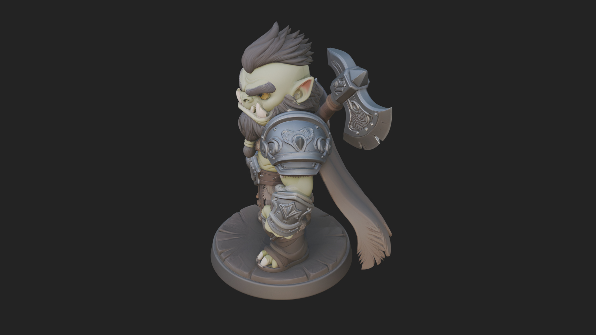 Chibi Orc with War Axe Statue Design 2 3D Print Model 3D Model