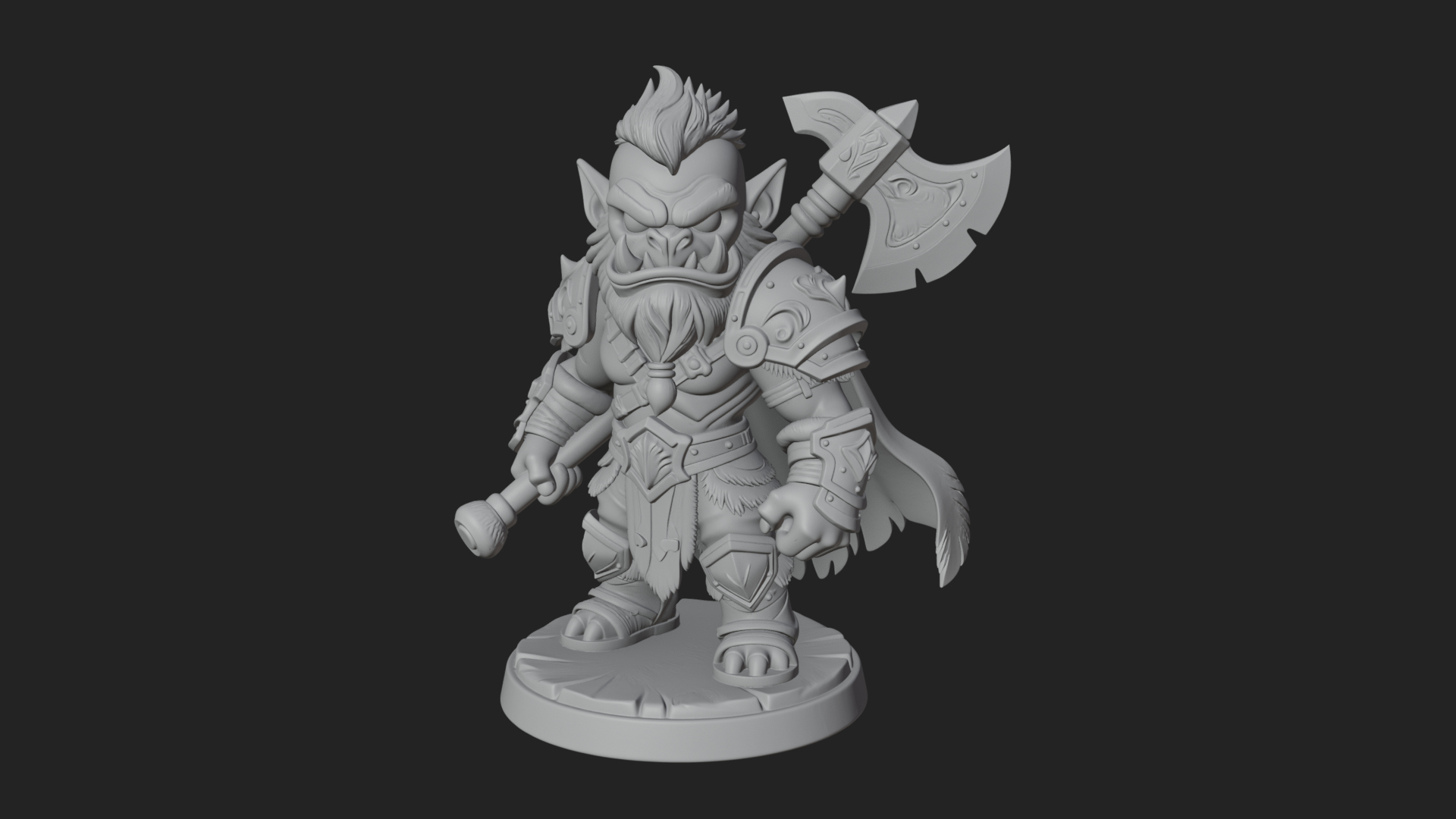 Chibi Orc with War Axe Statue Design 2 3D Print Model 3D Model