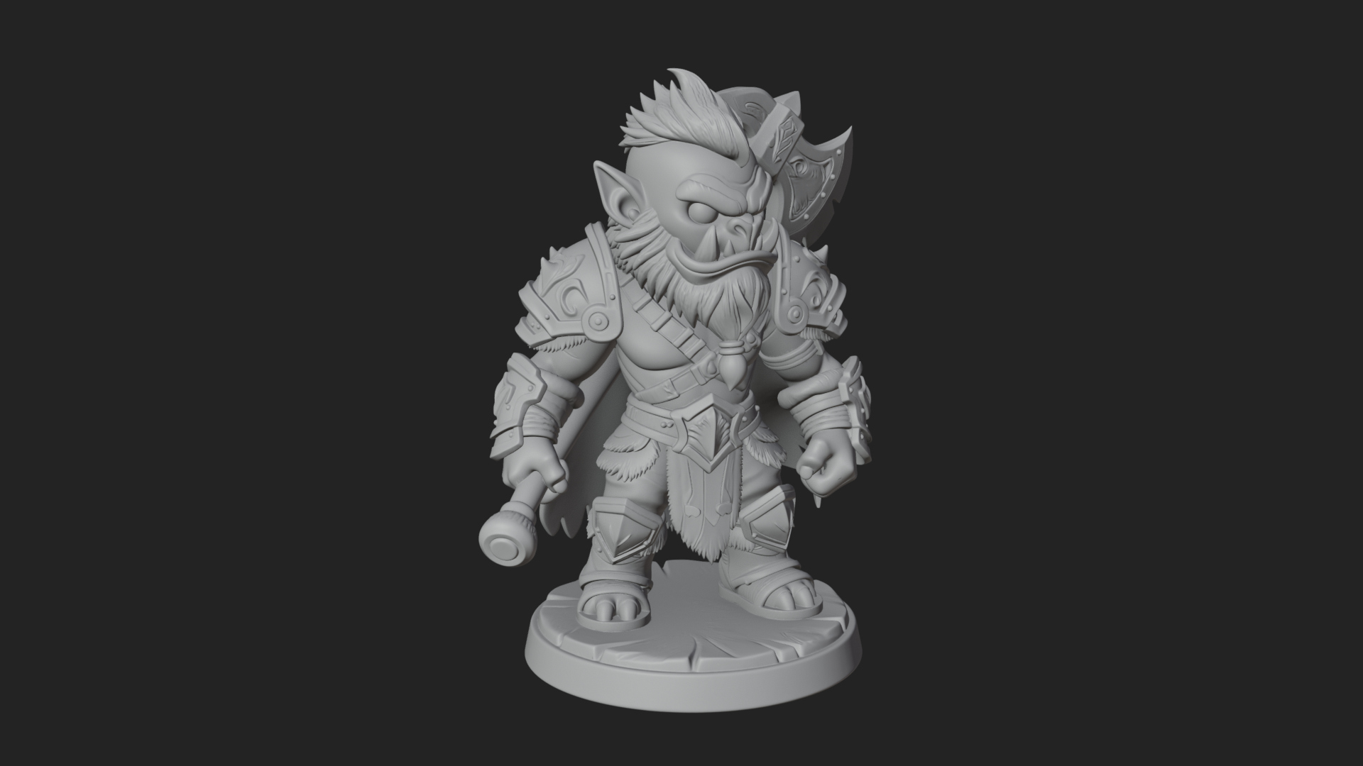 Chibi Orc with War Axe Statue Design 2 3D Print Model 3D Model