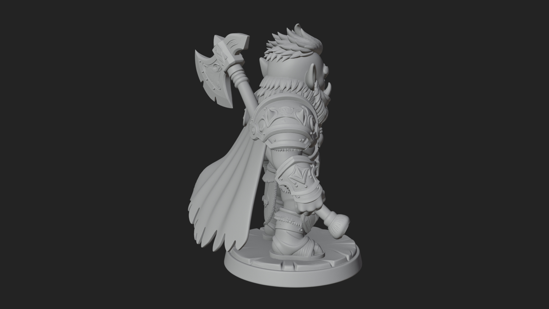 Chibi Orc with War Axe Statue Design 2 3D Print Model 3D Model