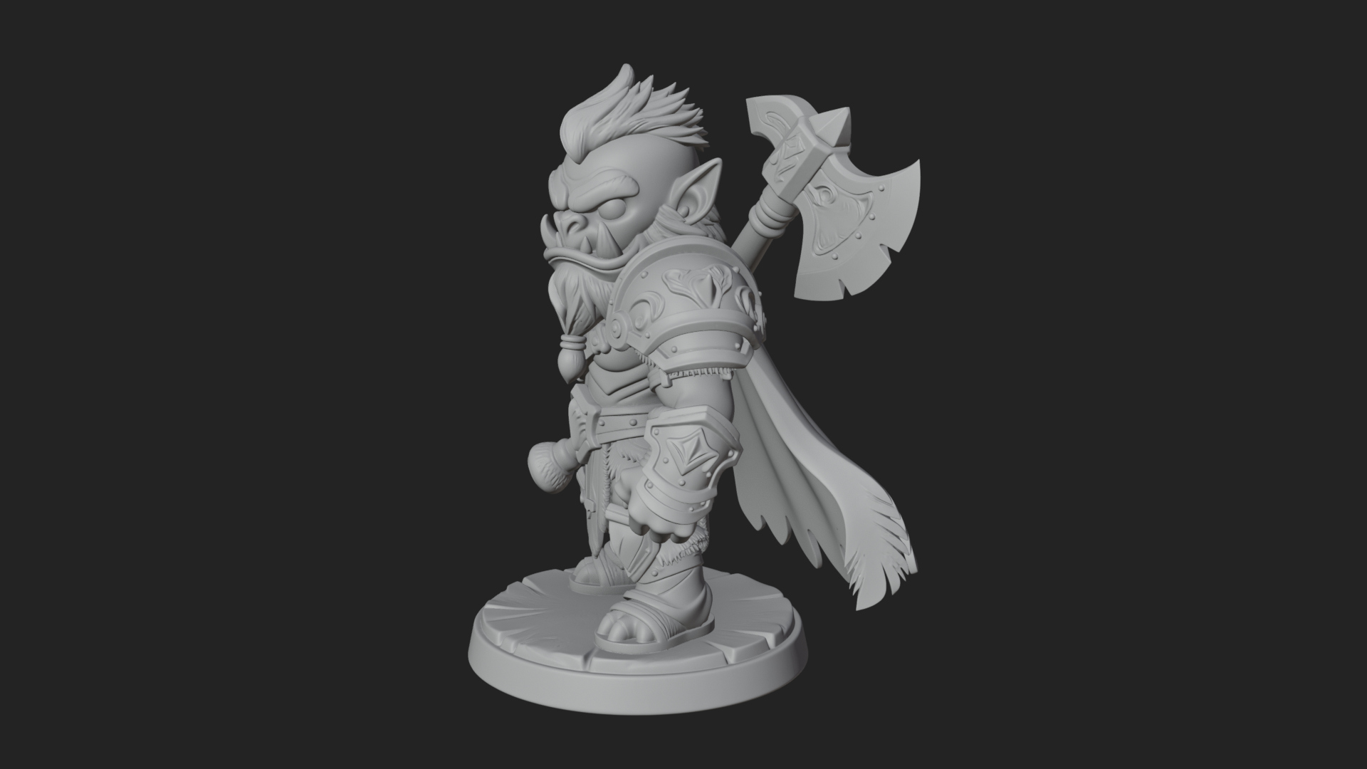 Chibi Orc with War Axe Statue Design 2 3D Print Model 3D Model