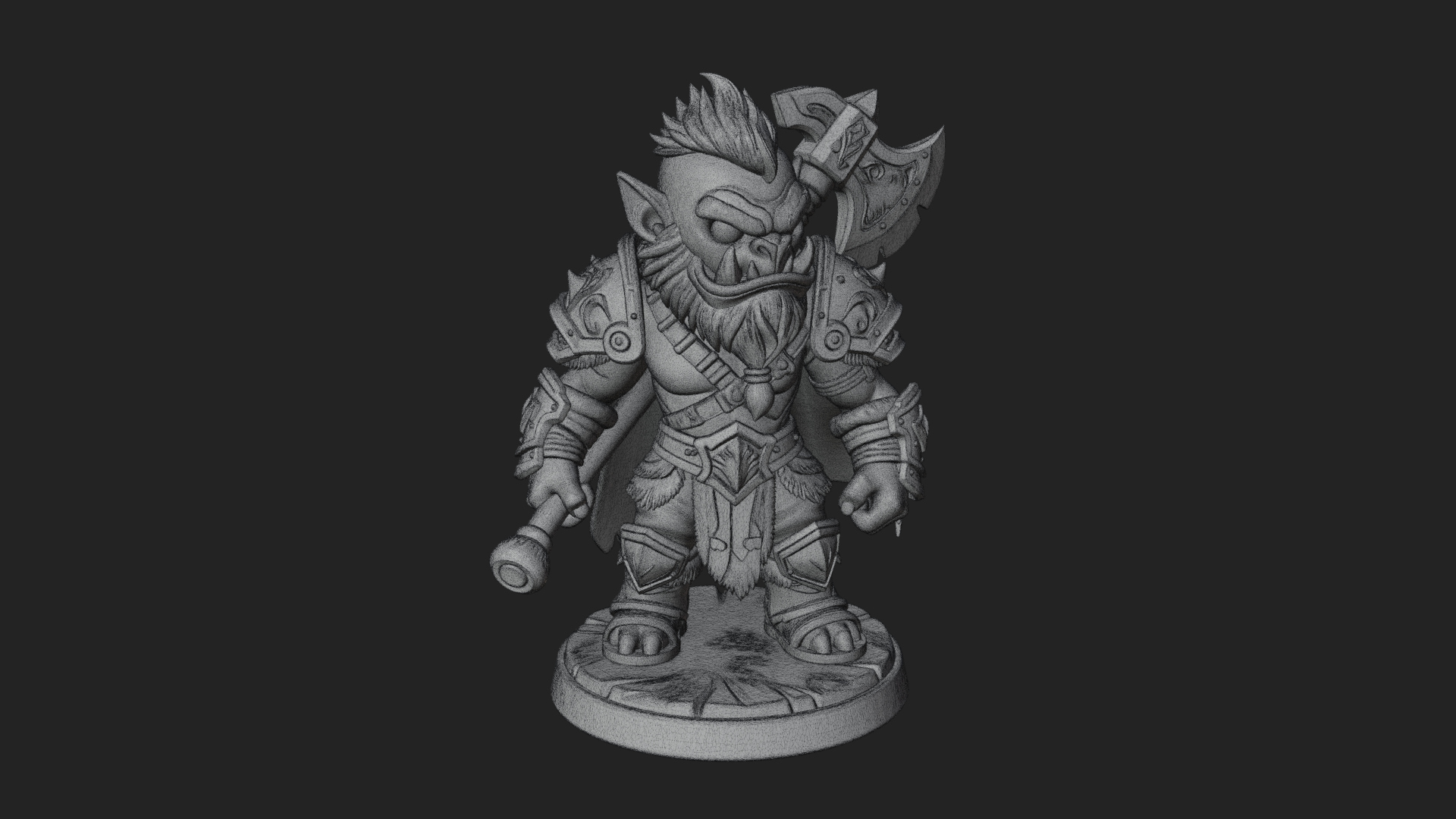 Chibi Orc with War Axe Statue Design 2 3D Print Model 3D Model