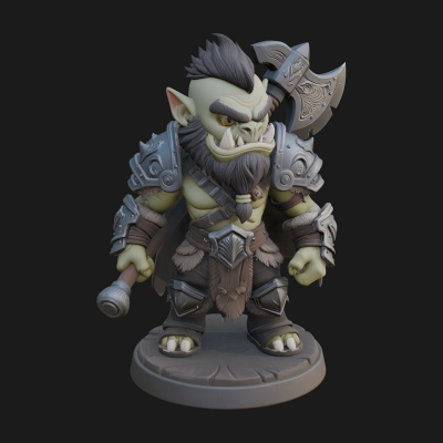 Chibi Orc with War Axe Statue Design 2 3D Print Model
