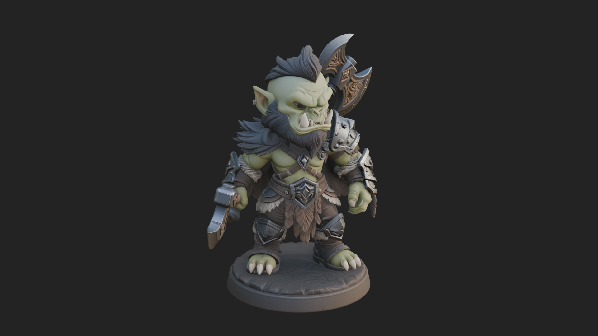 Chibi Orc with War Axe Statue Design 3 3D Print Model 3D Model
