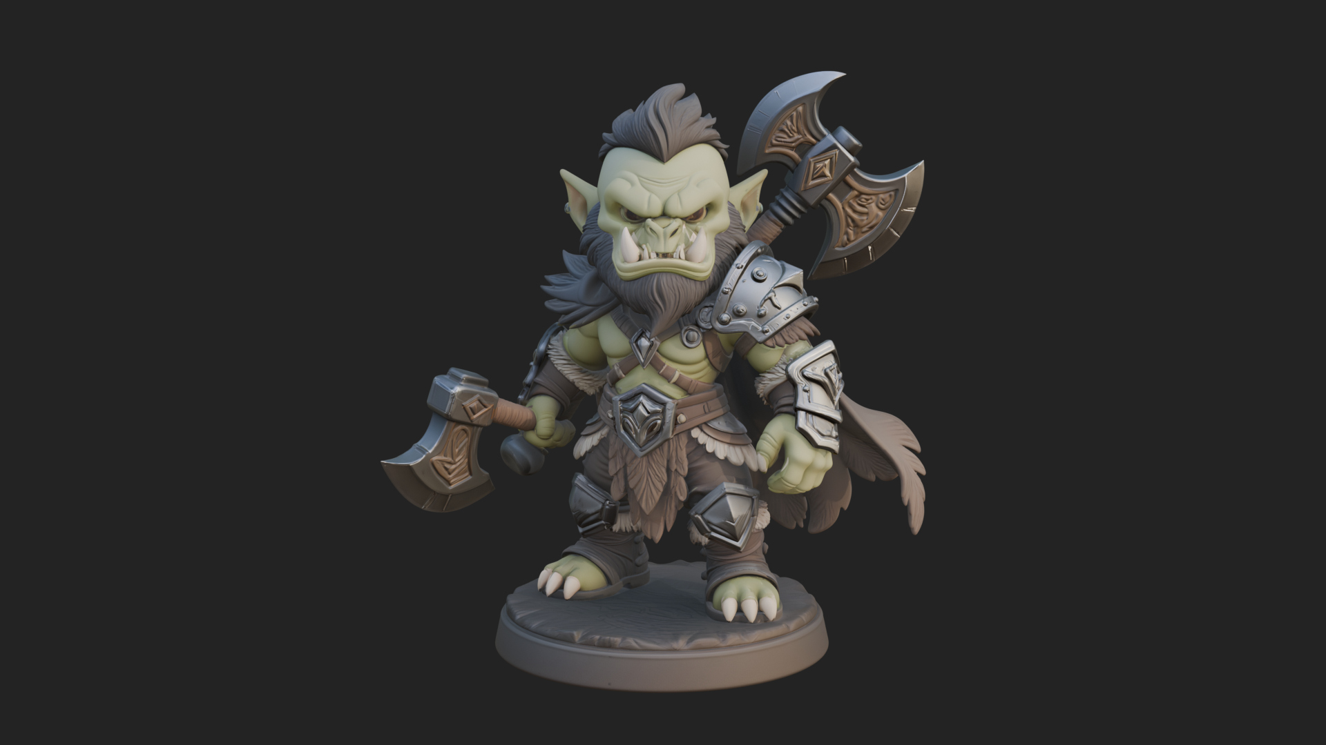 Chibi Orc with War Axe Statue Design 3 3D Print Model 3D Model