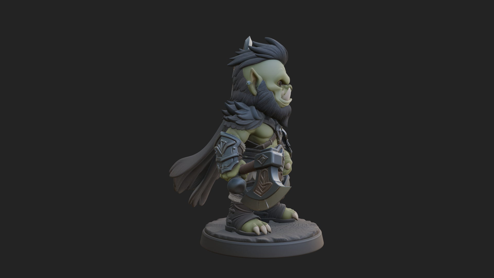 Chibi Orc with War Axe Statue Design 3 3D Print Model 3D Model