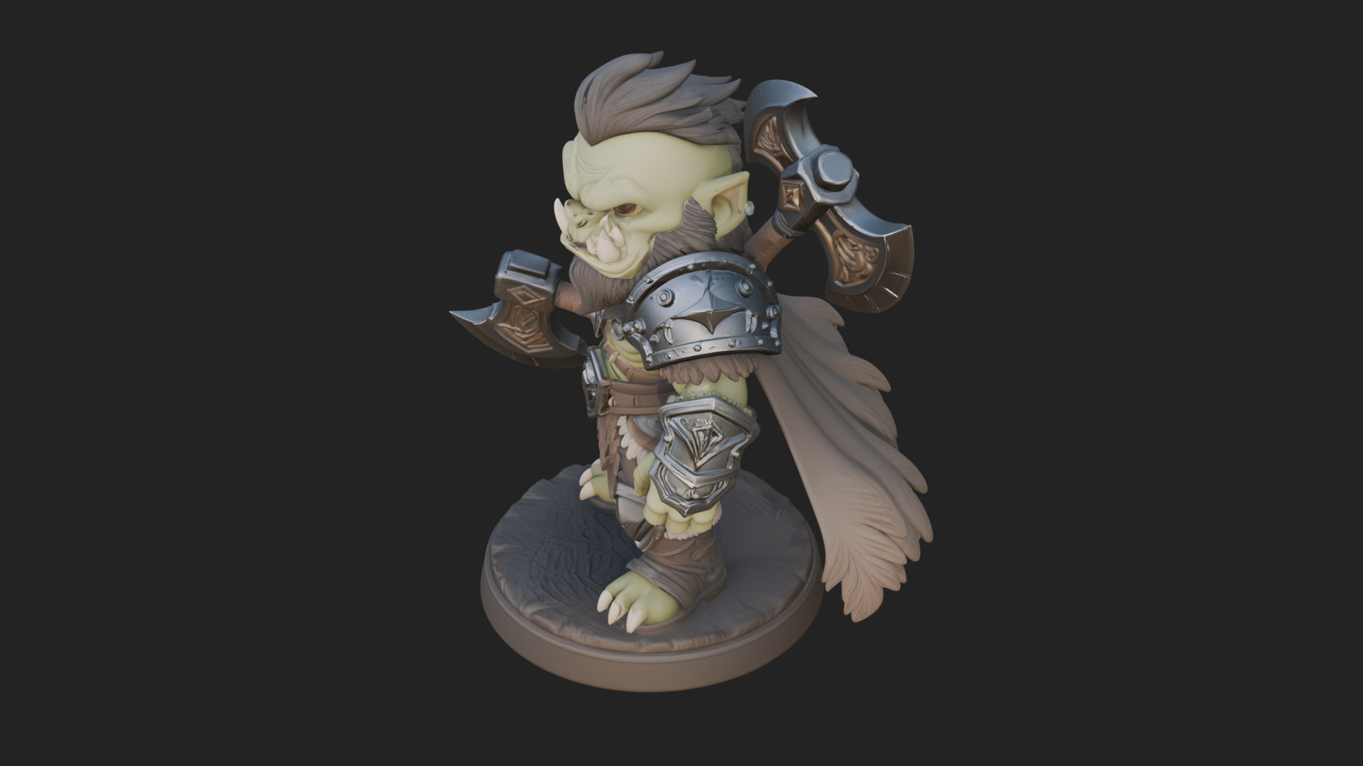 Chibi Orc with War Axe Statue Design 3 3D Print Model 3D Model