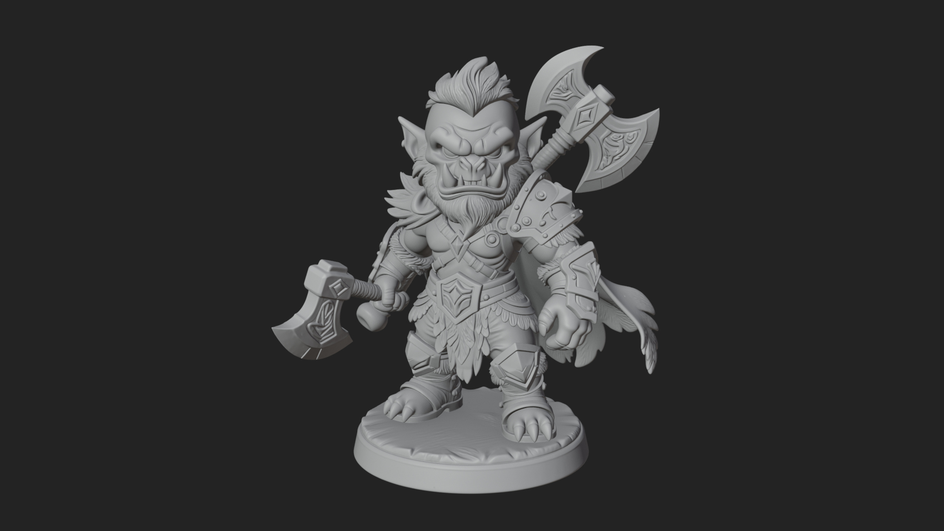 Chibi Orc with War Axe Statue Design 3 3D Print Model 3D Model