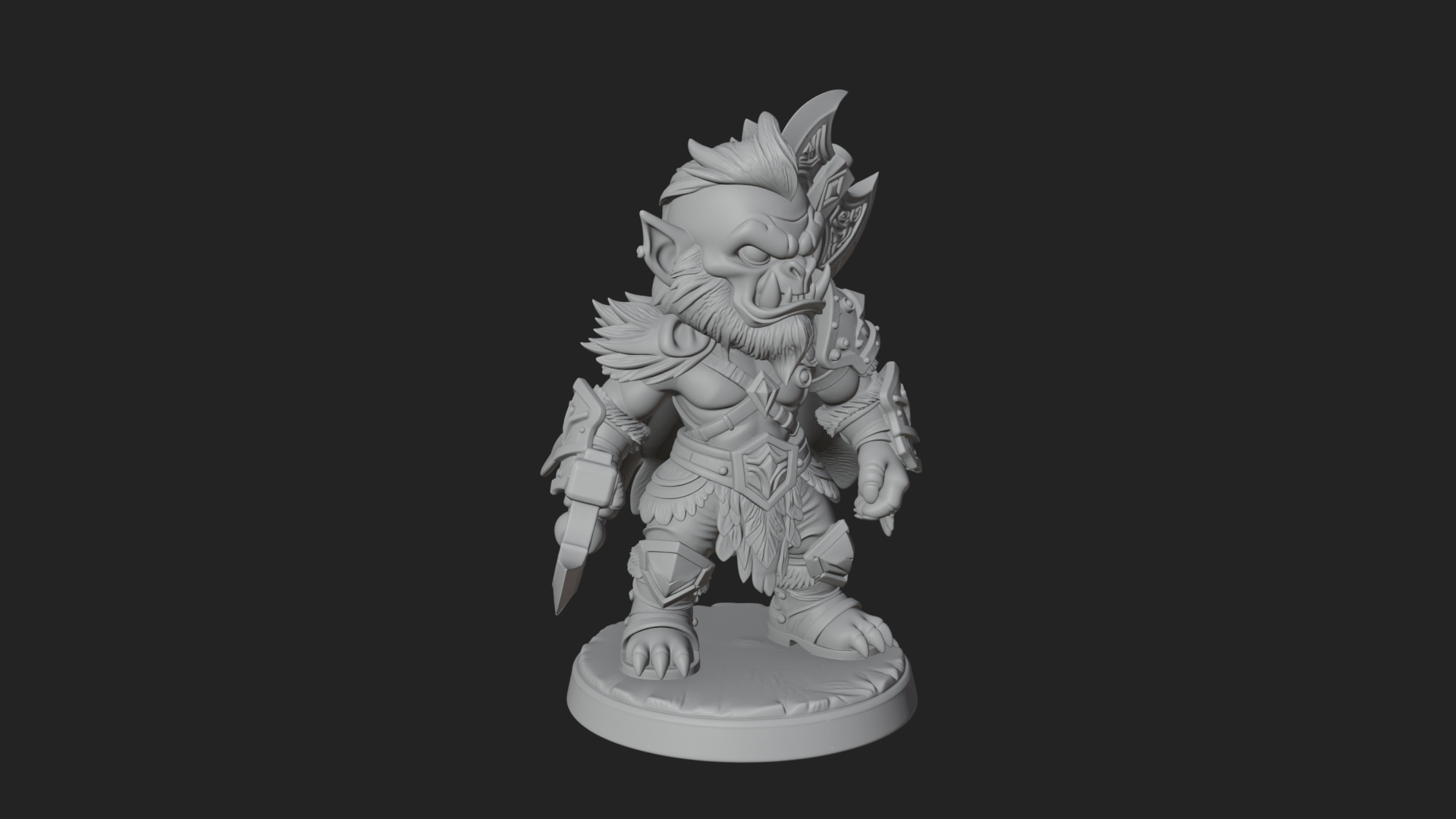 Chibi Orc with War Axe Statue Design 3 3D Print Model 3D Model