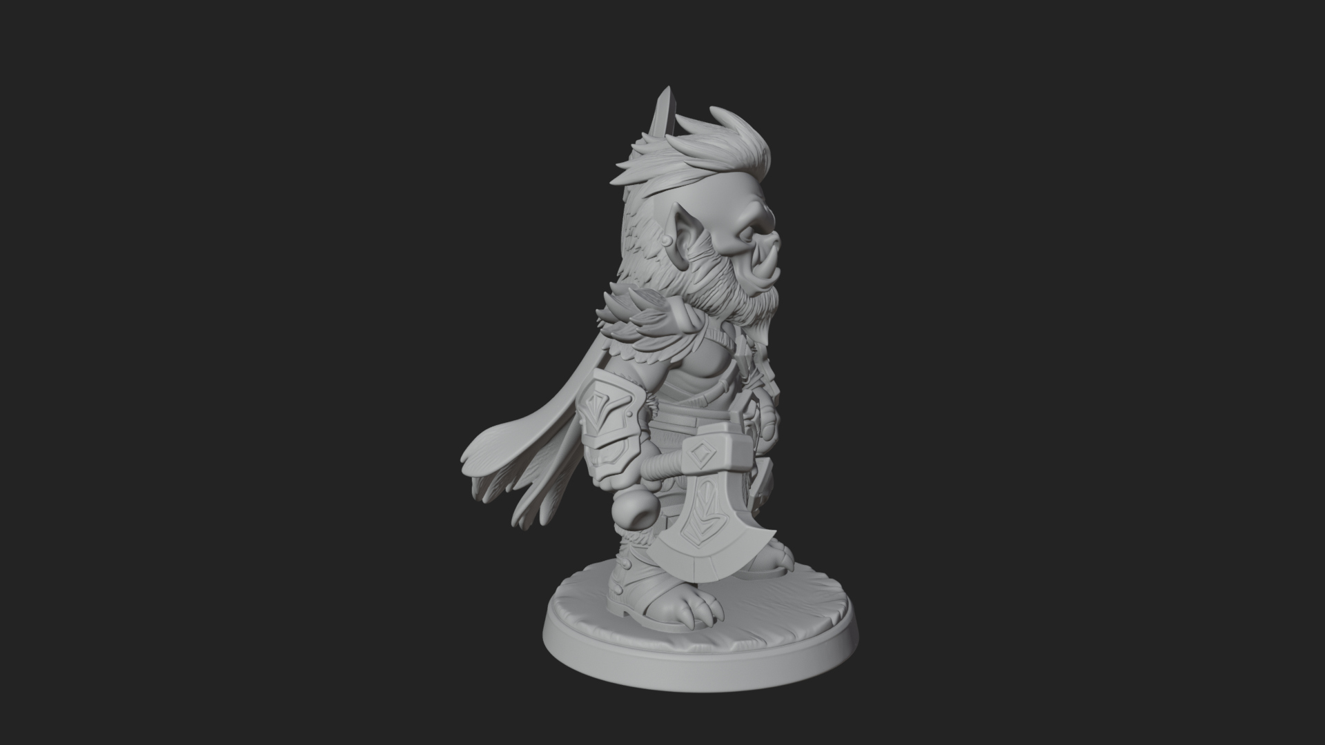 Chibi Orc with War Axe Statue Design 3 3D Print Model 3D Model