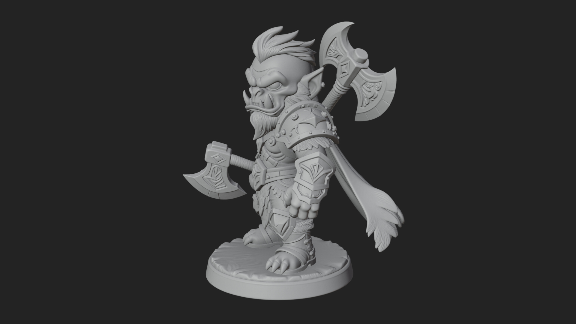 Chibi Orc with War Axe Statue Design 3 3D Print Model 3D Model
