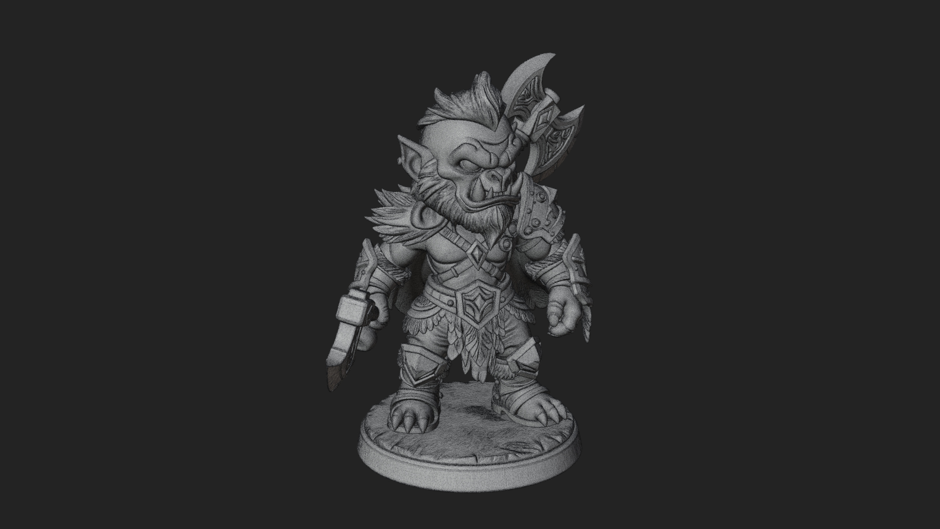Chibi Orc with War Axe Statue Design 3 3D Print Model 3D Model