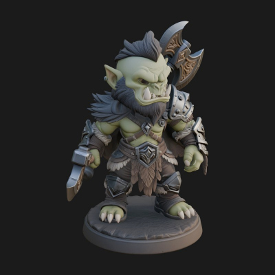 Chibi Orc with War Axe Statue Design 3 3D Print Model