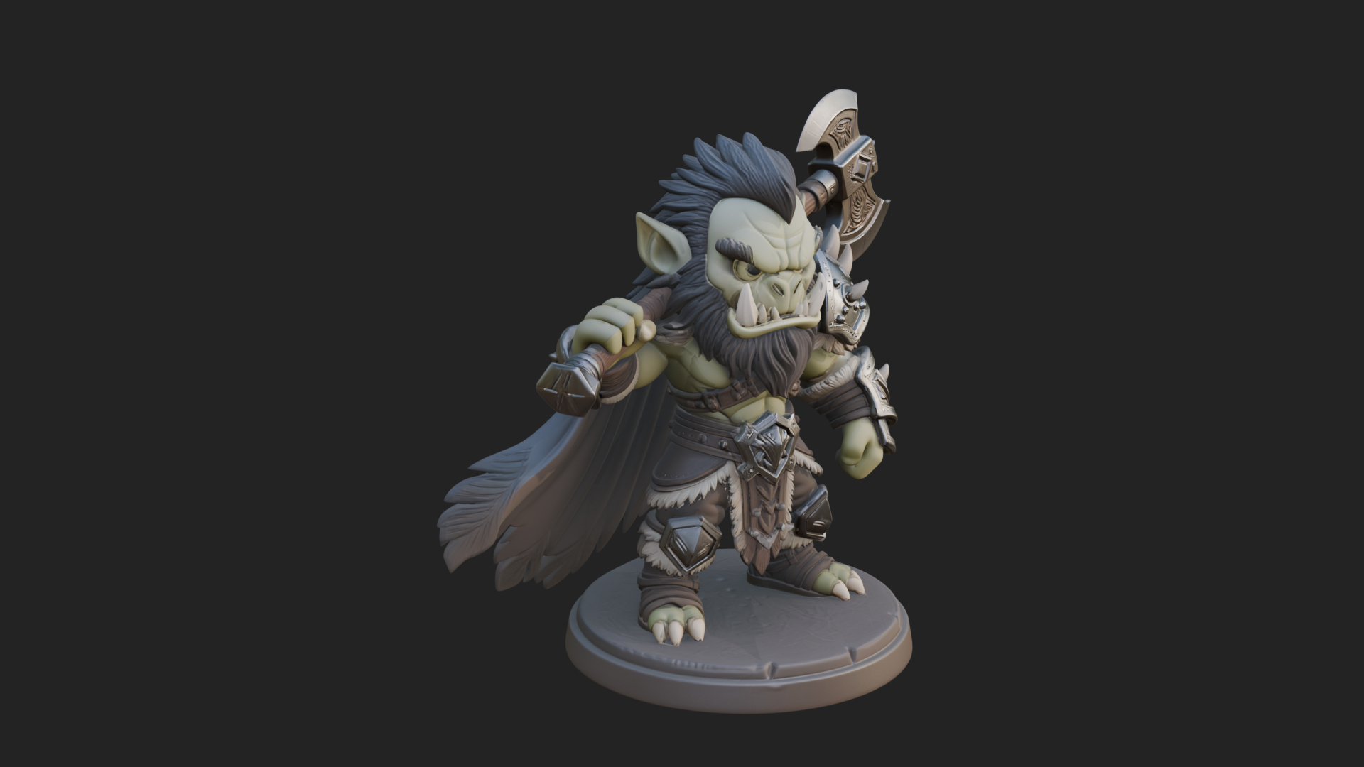 Chibi Orc with War Axe Statue Design 4 3D Print Model 3D Model