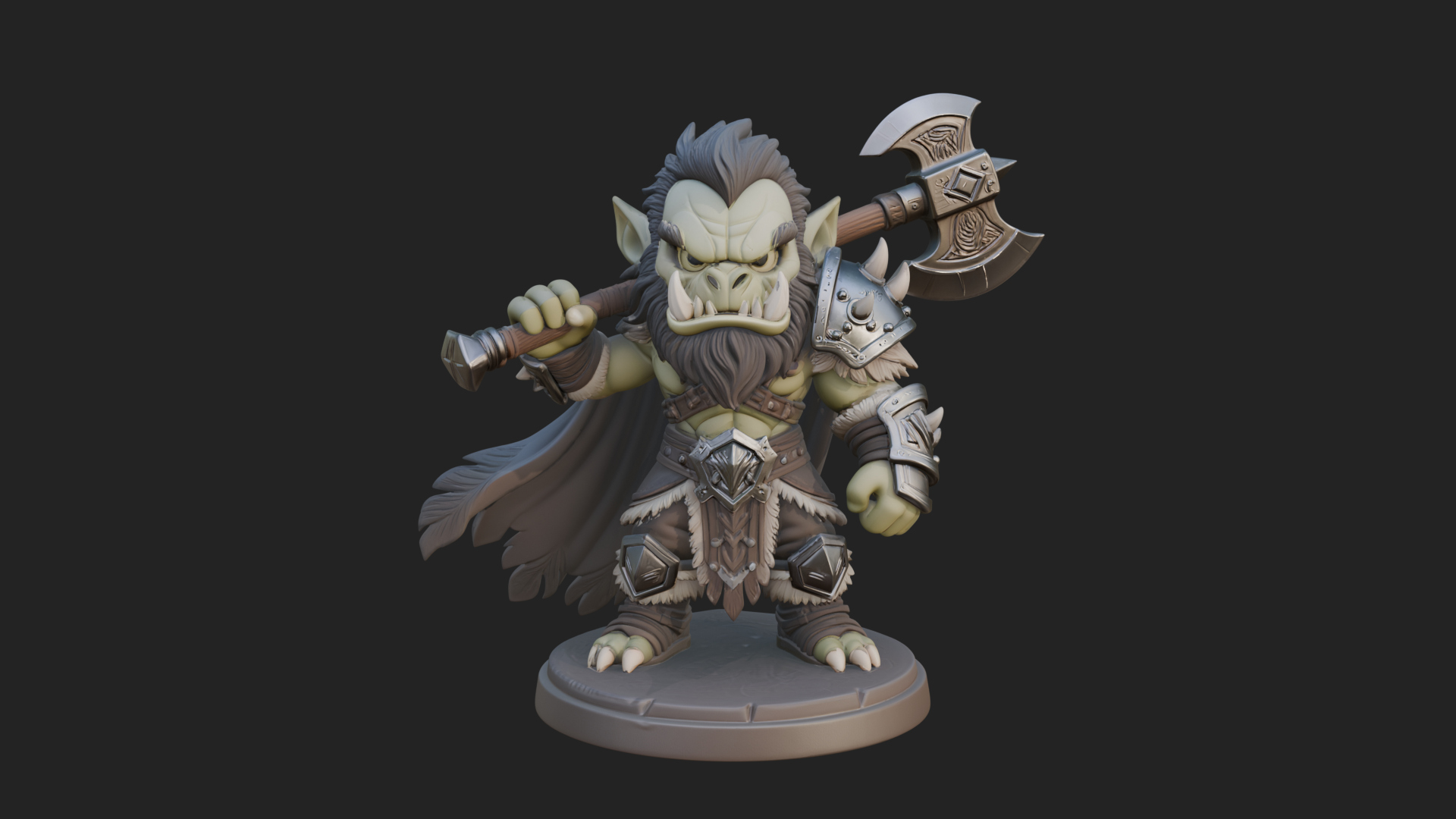 Chibi Orc with War Axe Statue Design 4 3D Print Model 3D Model