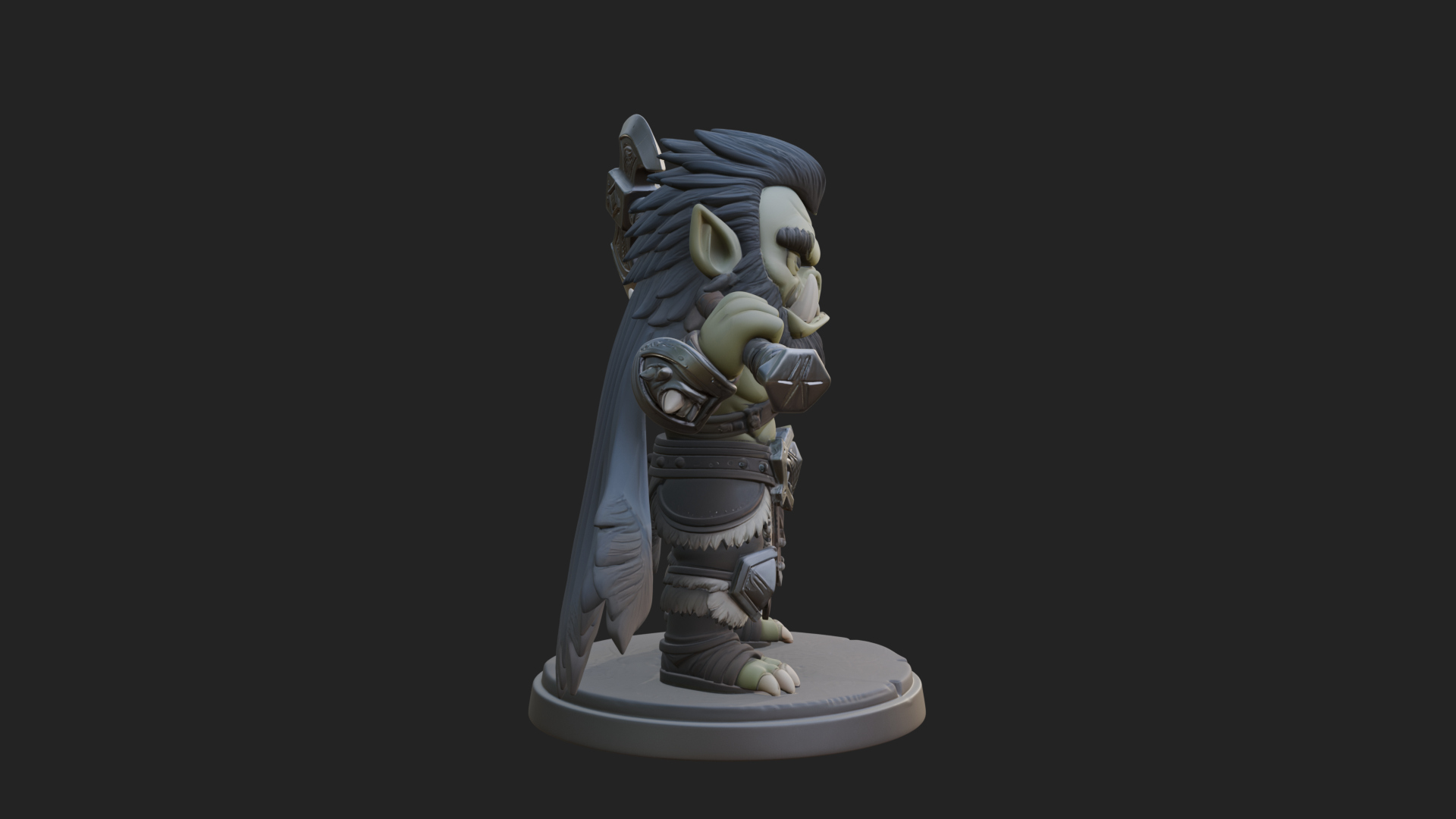 Chibi Orc with War Axe Statue Design 4 3D Print Model 3D Model
