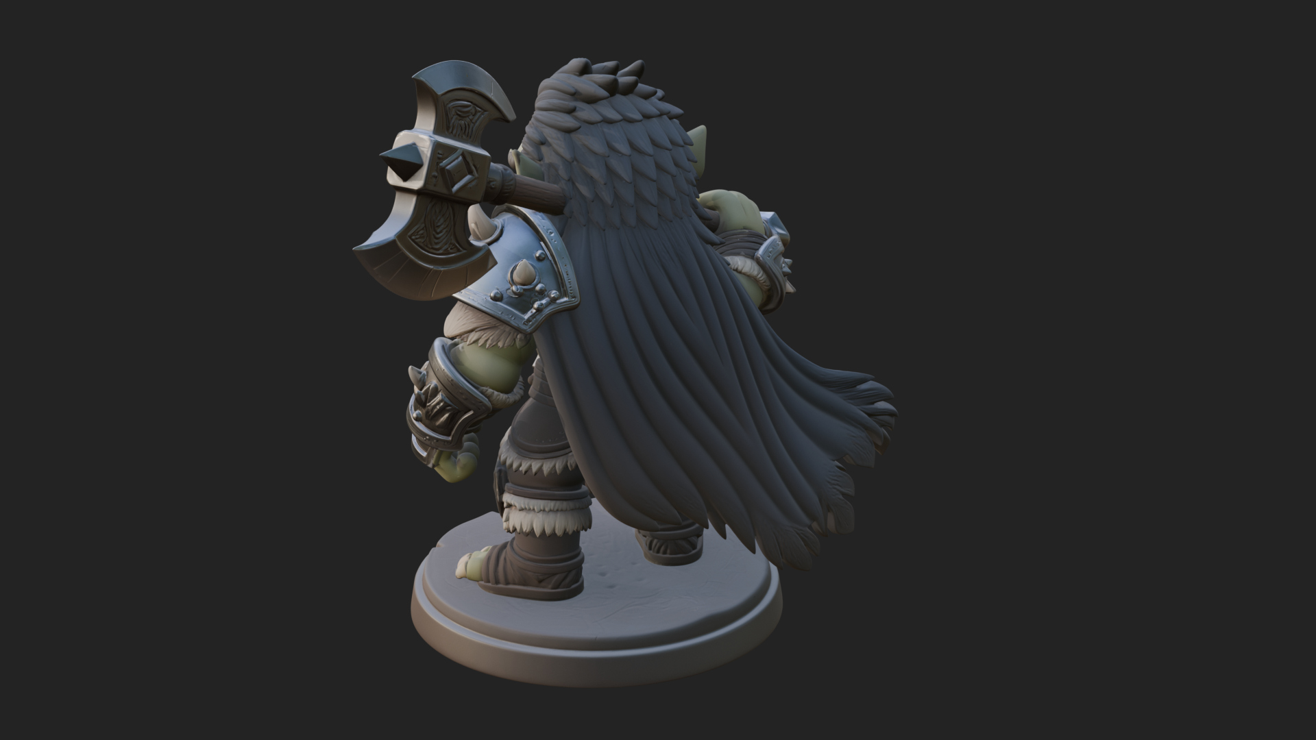 Chibi Orc with War Axe Statue Design 4 3D Print Model 3D Model