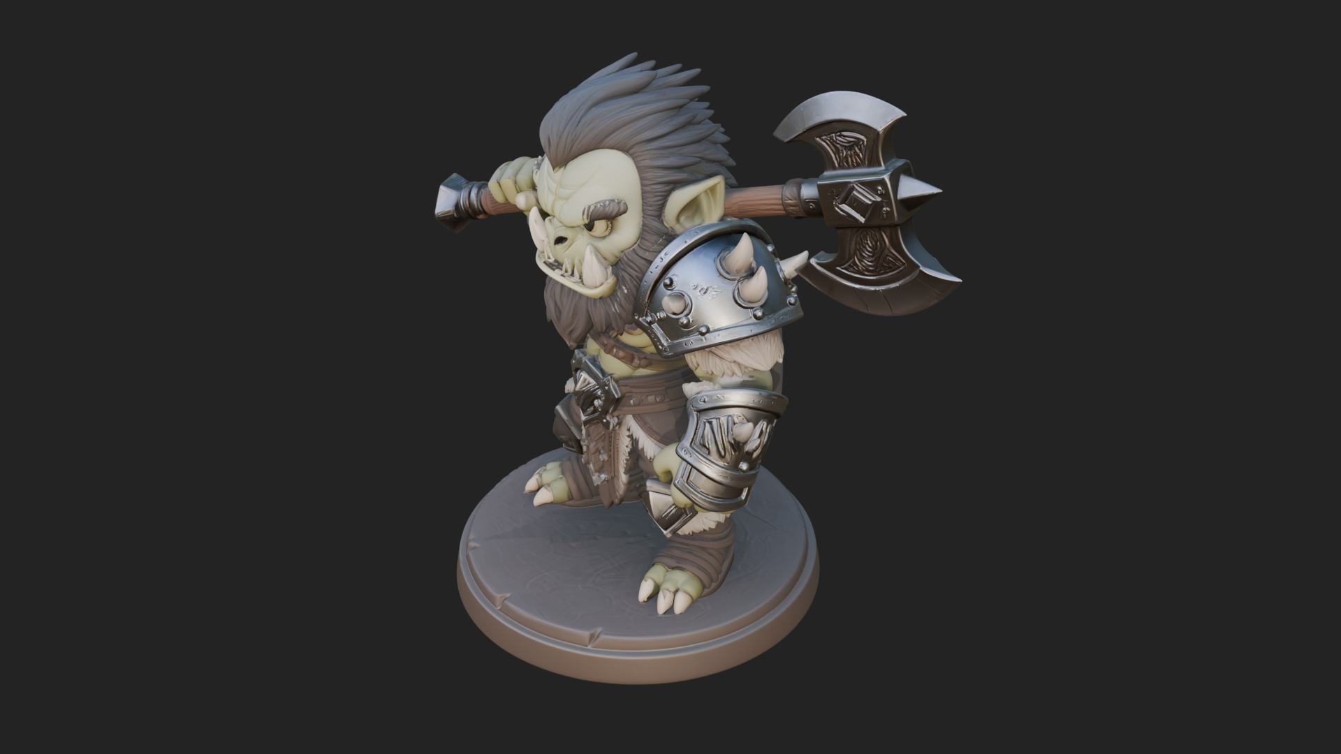 Chibi Orc with War Axe Statue Design 4 3D Print Model 3D Model