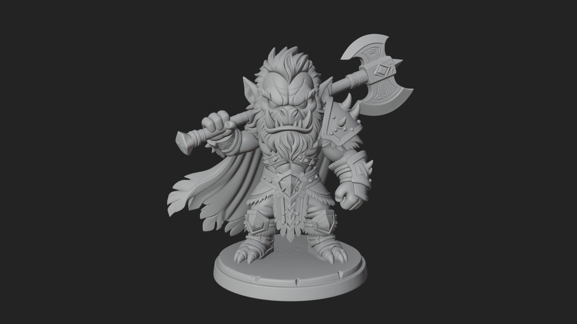 Chibi Orc with War Axe Statue Design 4 3D Print Model 3D Model