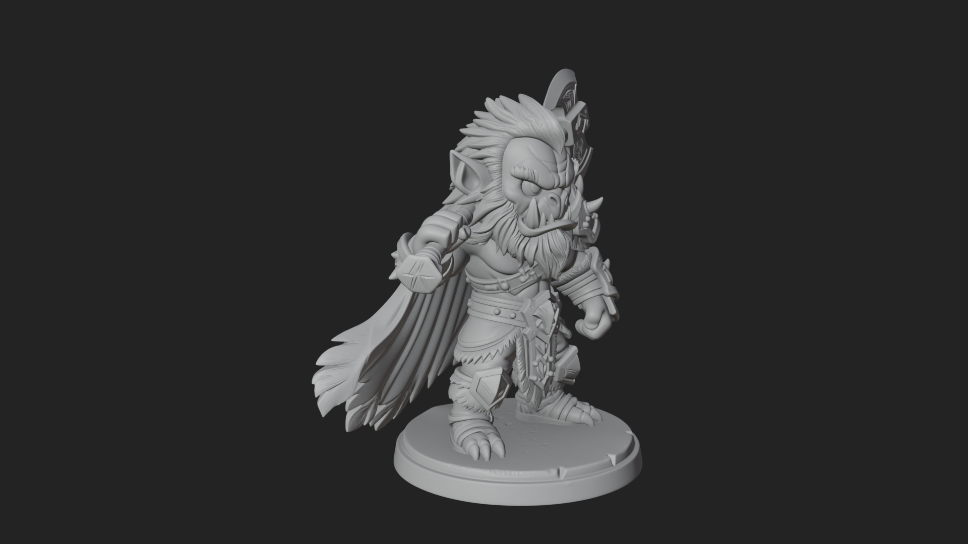 Chibi Orc with War Axe Statue Design 4 3D Print Model 3D Model