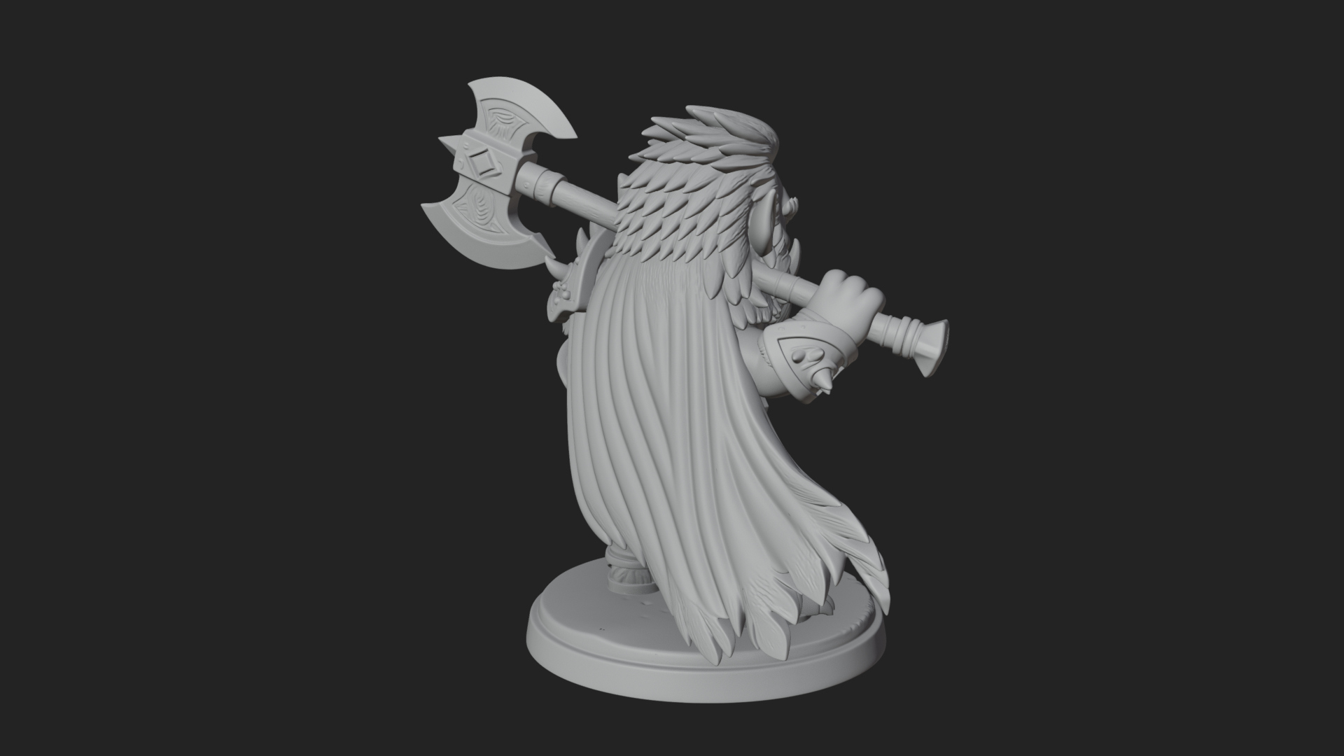 Chibi Orc with War Axe Statue Design 4 3D Print Model 3D Model