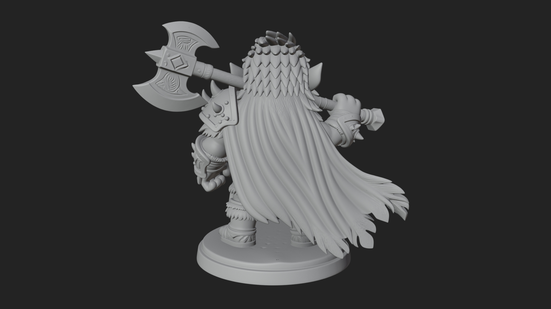 Chibi Orc with War Axe Statue Design 4 3D Print Model 3D Model