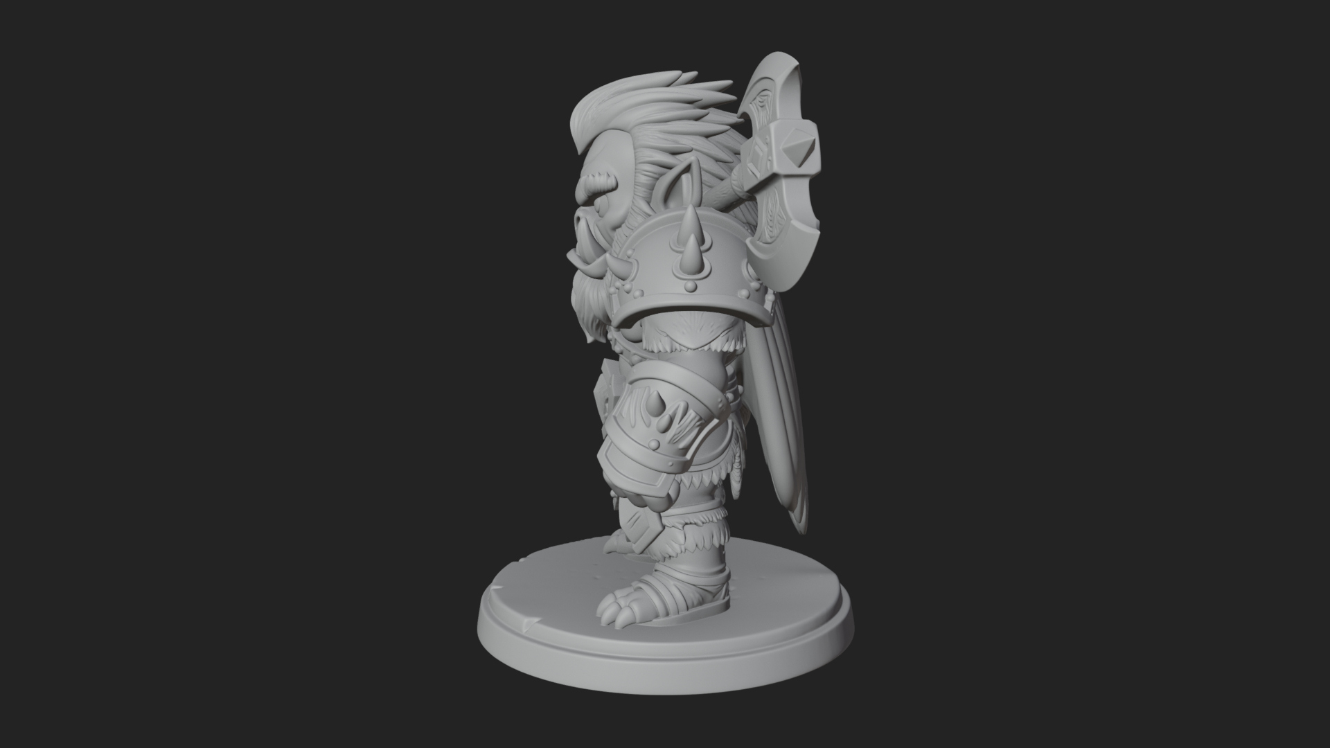 Chibi Orc with War Axe Statue Design 4 3D Print Model 3D Model
