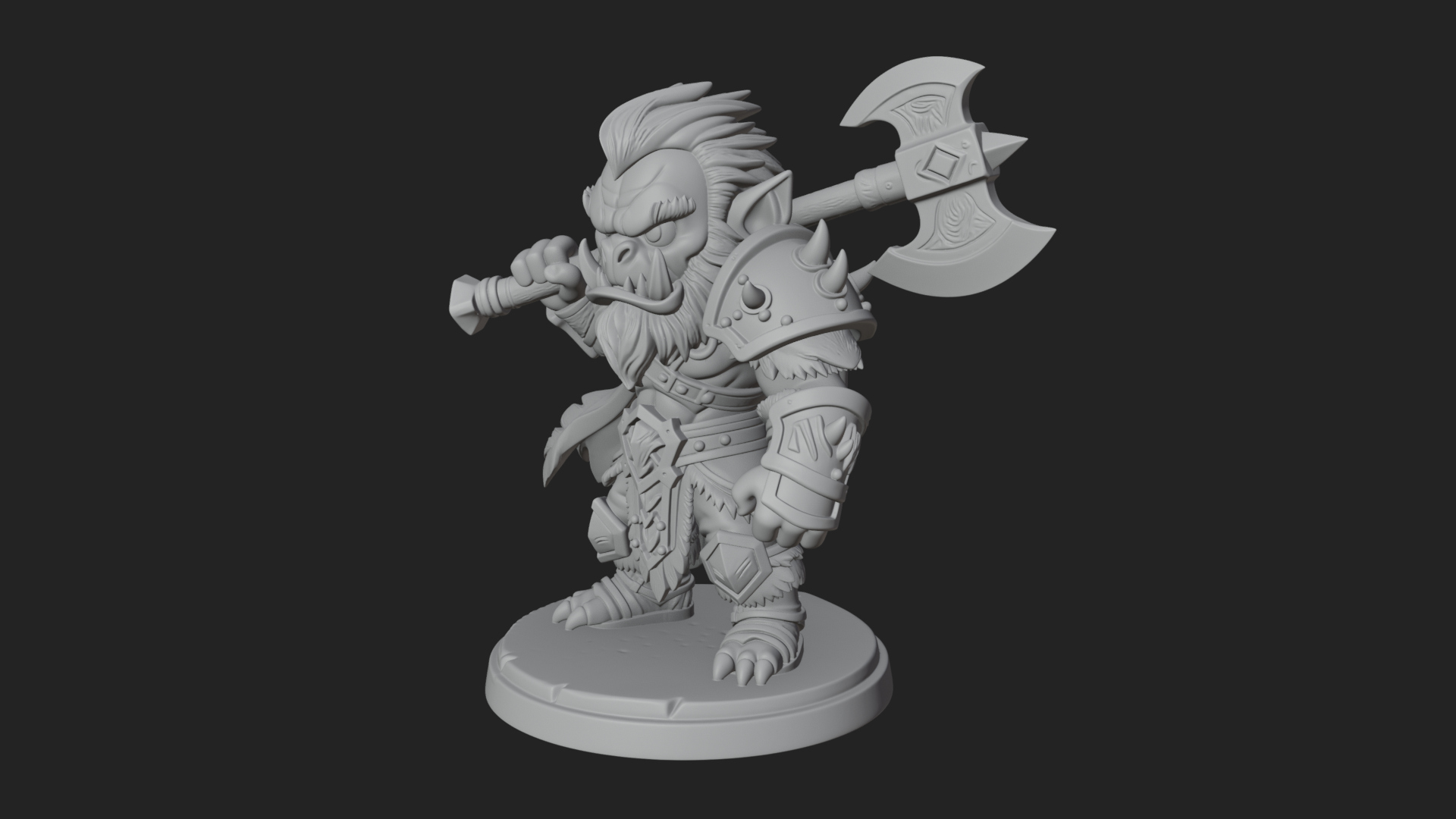 Chibi Orc with War Axe Statue Design 4 3D Print Model 3D Model