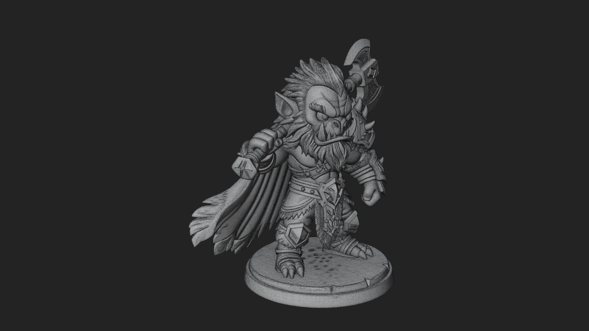 Chibi Orc with War Axe Statue Design 4 3D Print Model 3D Model