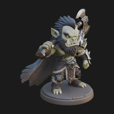 Chibi Orc with War Axe Statue Design 4 3D Print Model