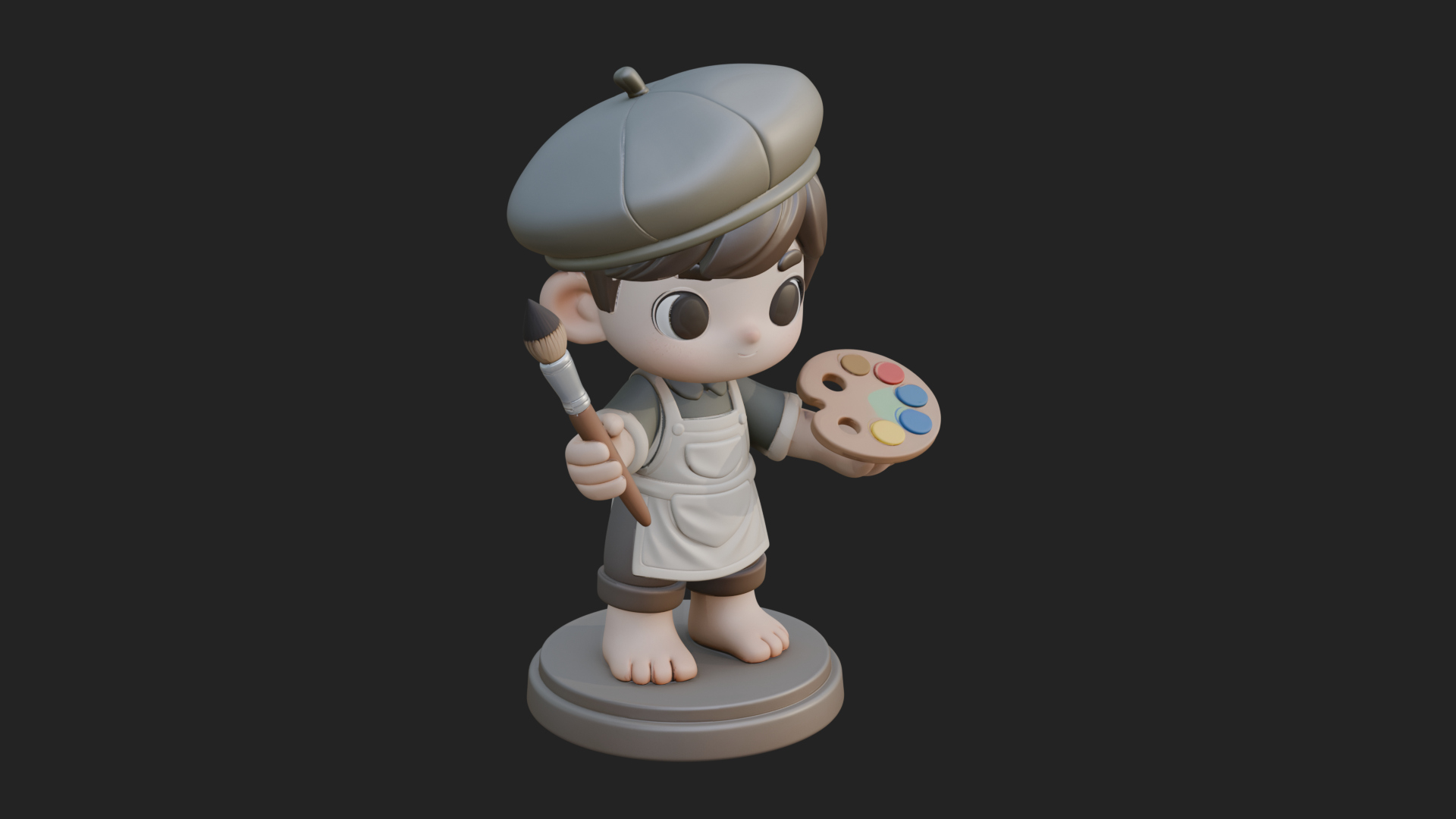 Chibi Painter Boy Statue Design 1 3D Print Model 3D Model