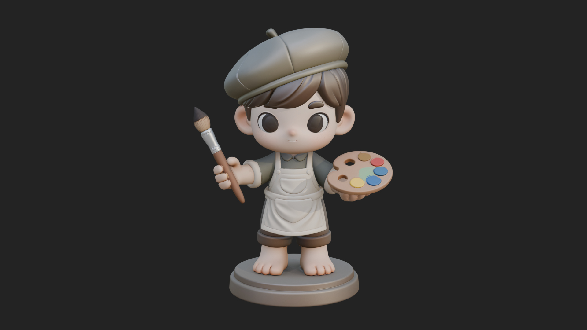 Chibi Painter Boy Statue Design 1 3D Print Model 3D Model