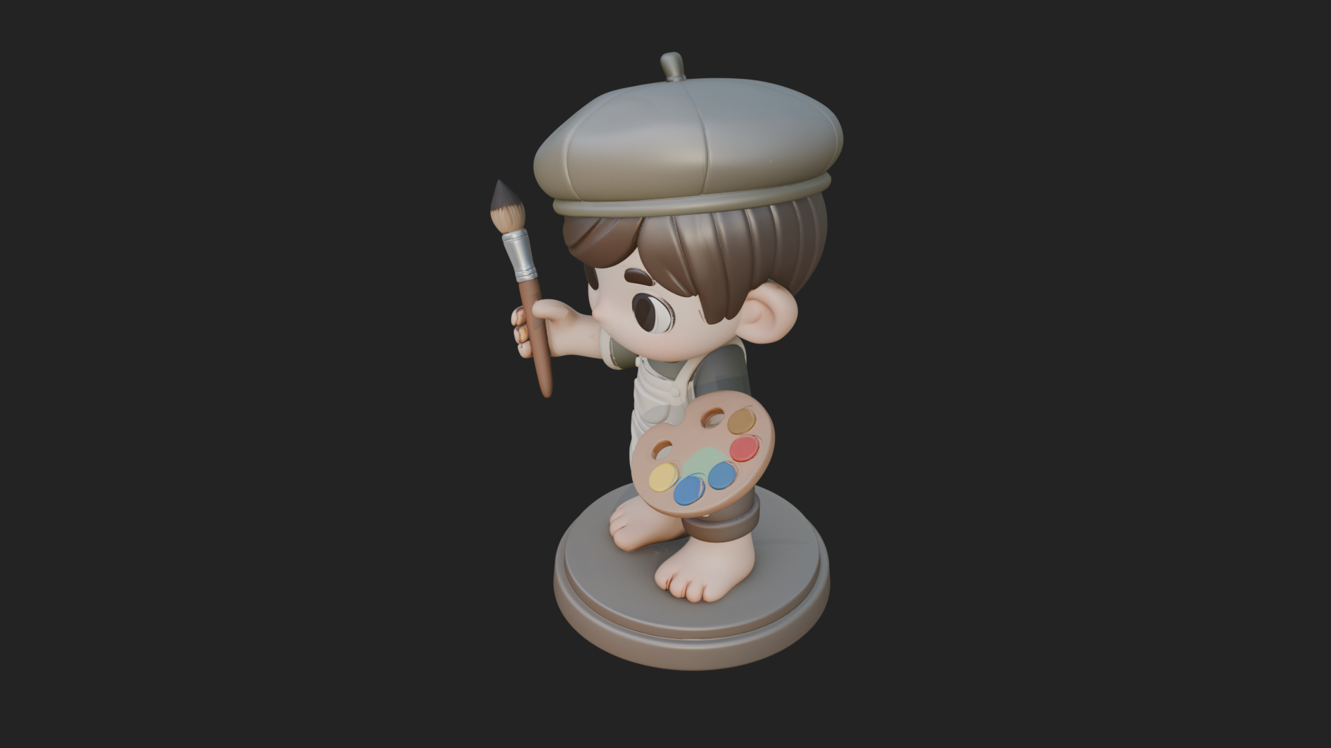 Chibi Painter Boy Statue Design 1 3D Print Model 3D Model