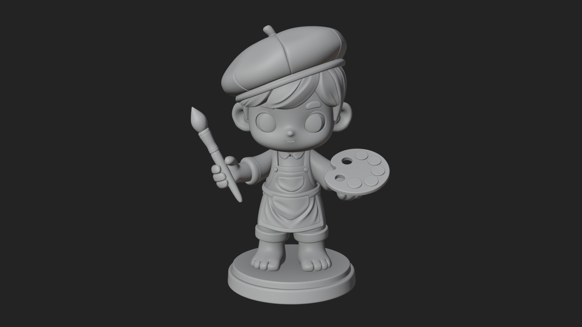 Chibi Painter Boy Statue Design 1 3D Print Model 3D Model
