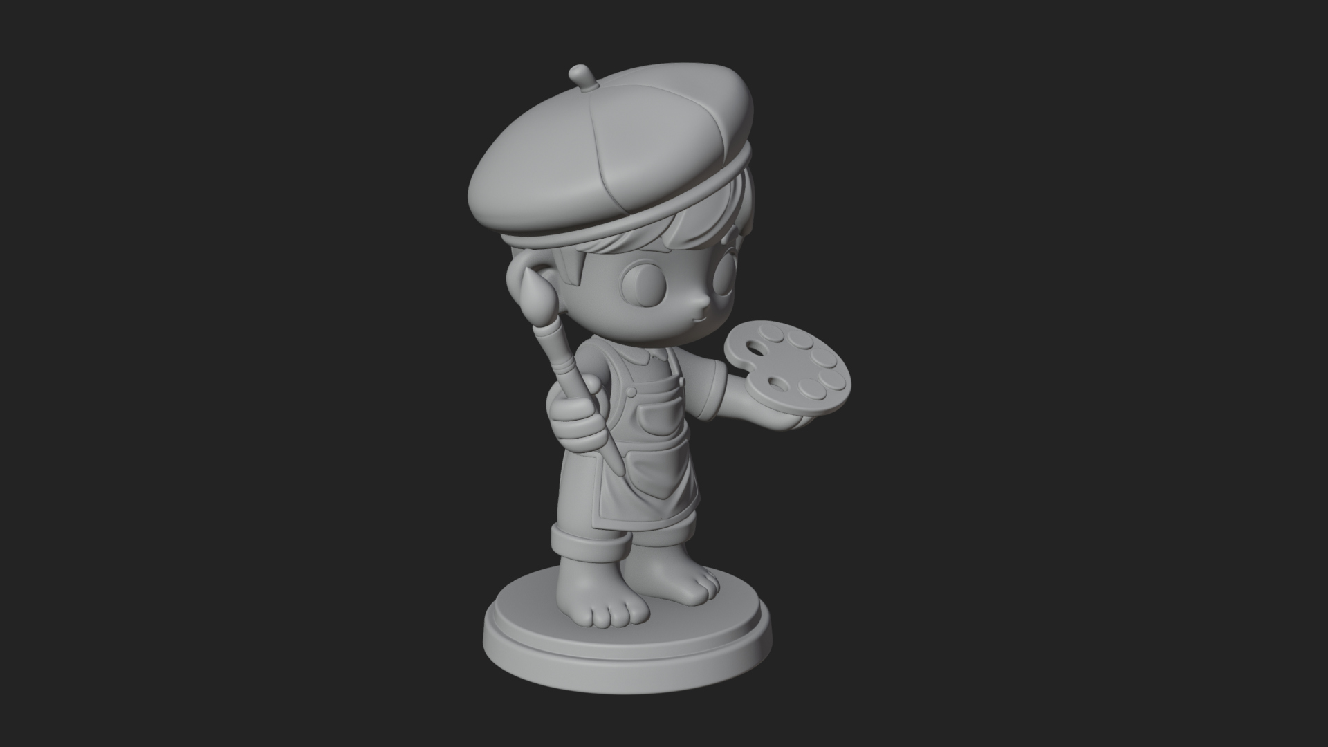 Chibi Painter Boy Statue Design 1 3D Print Model 3D Model