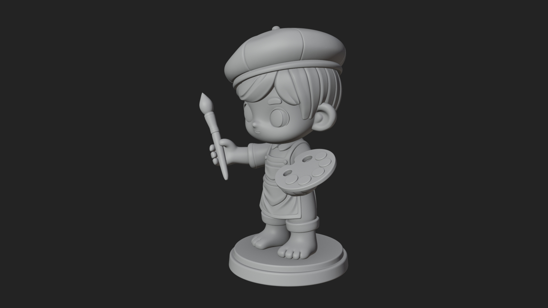 Chibi Painter Boy Statue Design 1 3D Print Model 3D Model